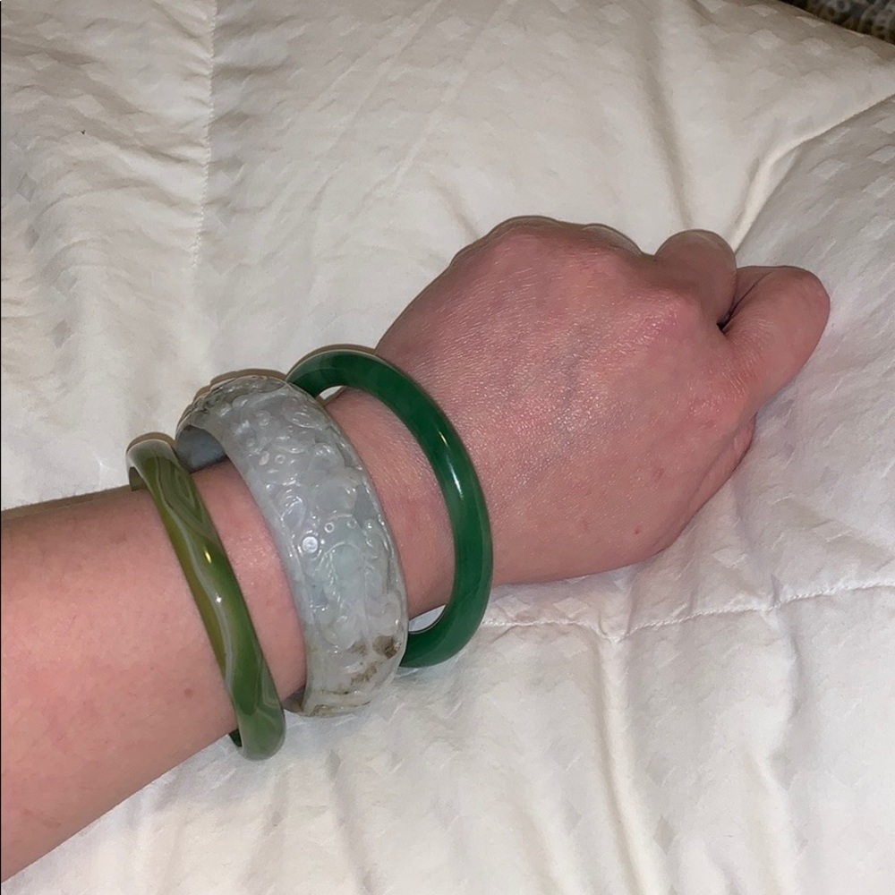 Antique Jade Burma Dynasty Ancient Carvings Bangle